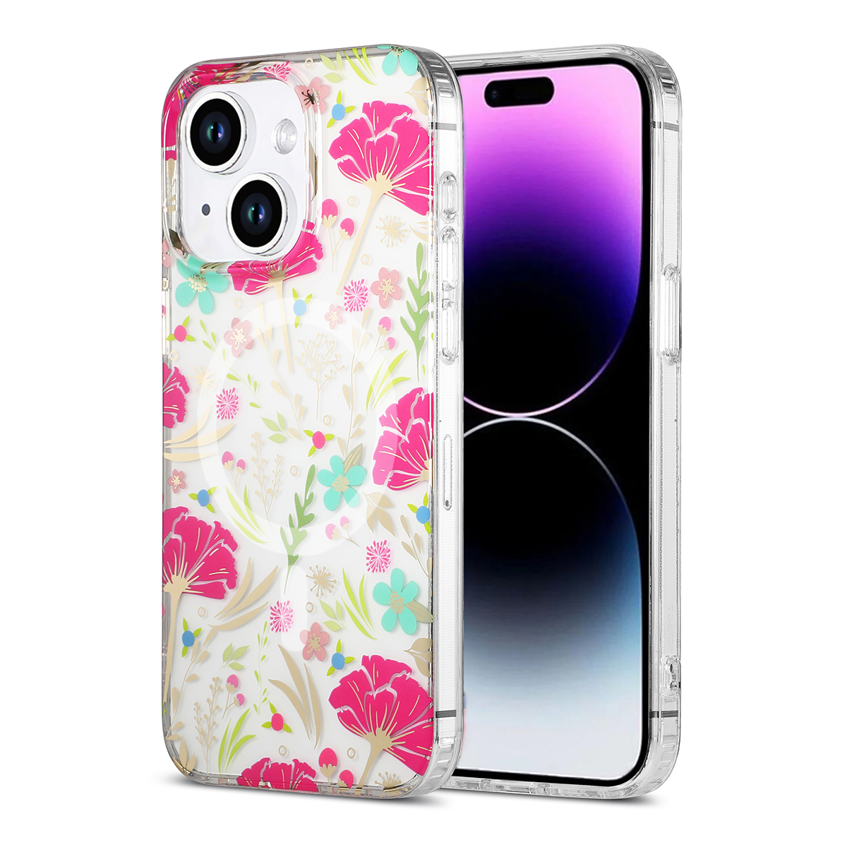 iPhone 13/14 Mobilskal MagSafe - Blommor Röd/Grön