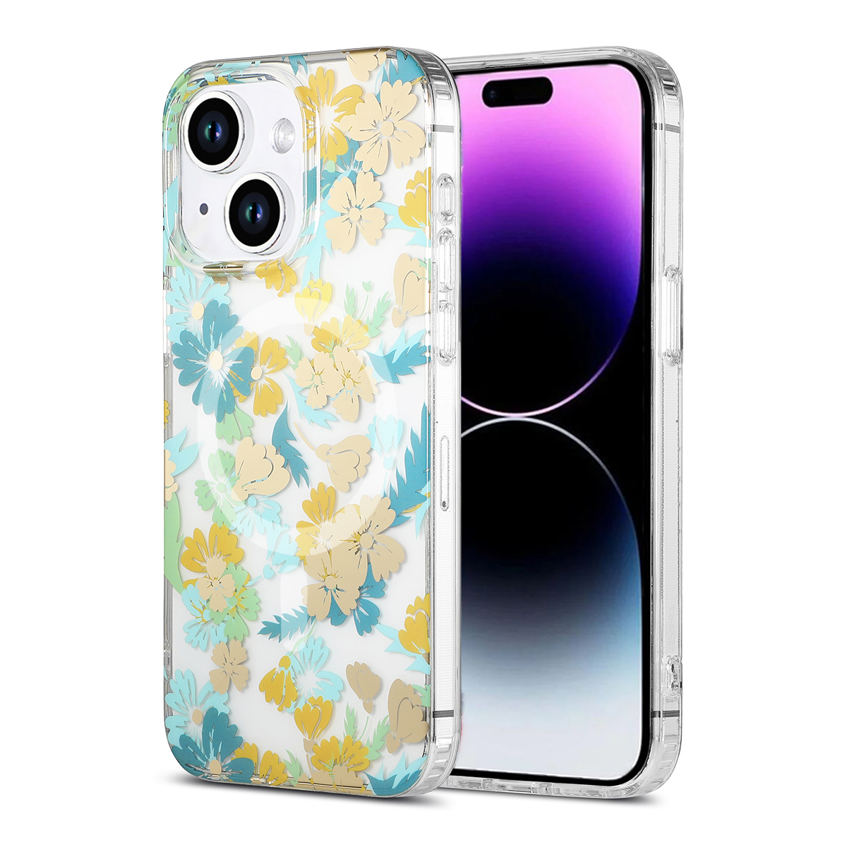 iPhone 13/14 Mobilskal MagSafe - Blommor Turkos