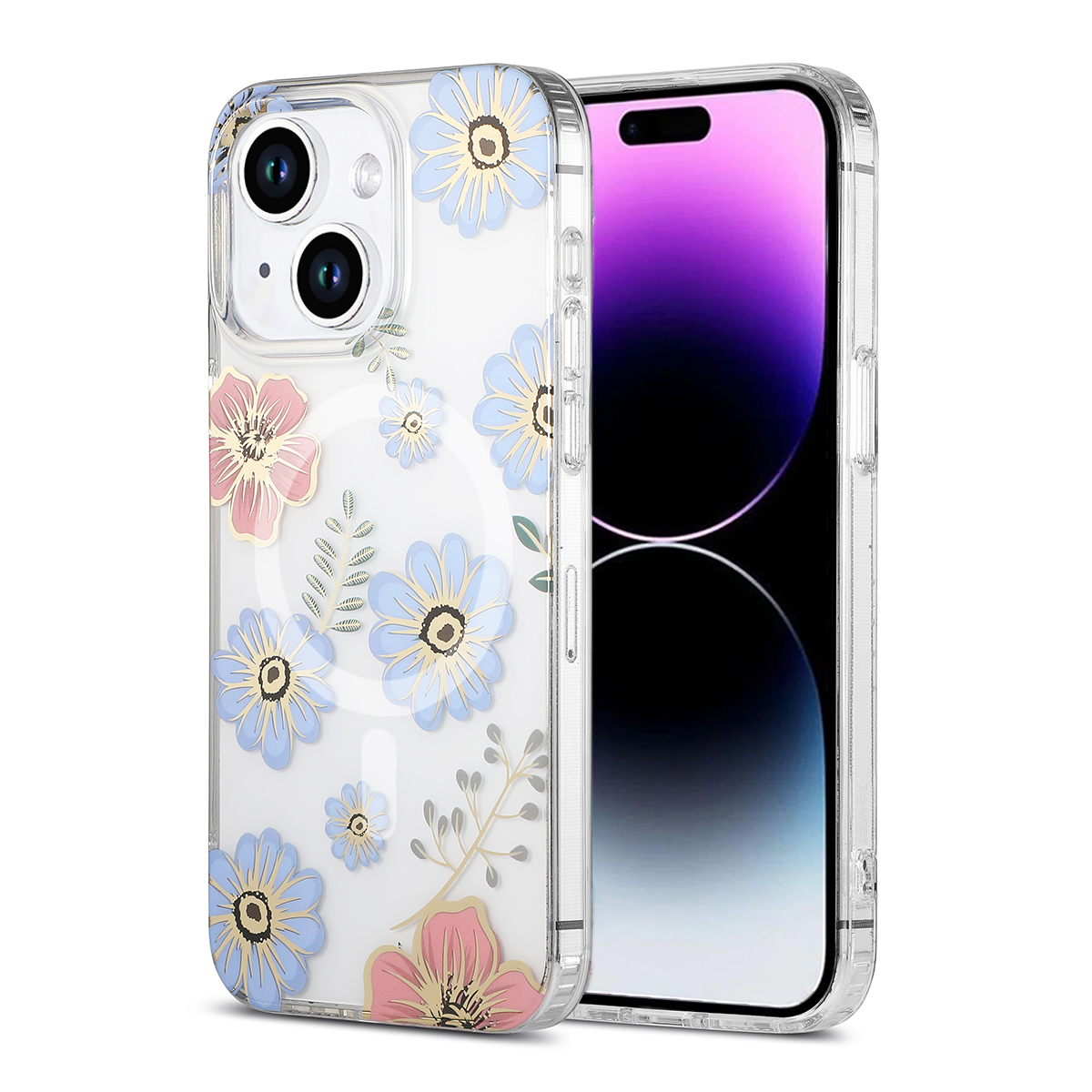 iPhone 13/14 Mobilskal MagSafe - Blommor Röd/Blå