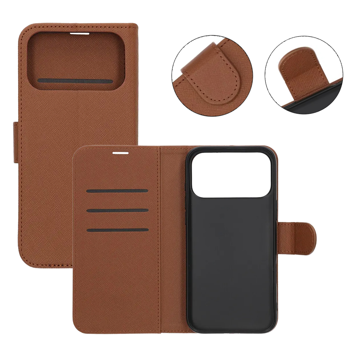 Plånboksfodral med stativ till iPhone 17 Pro Max - Brun