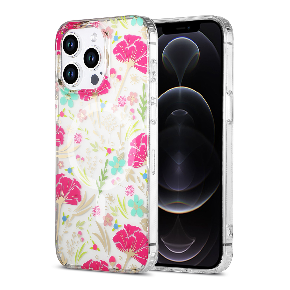 iPhone 12/12 Pro Mobilskal MagSafe - Blommor Röd/Grön